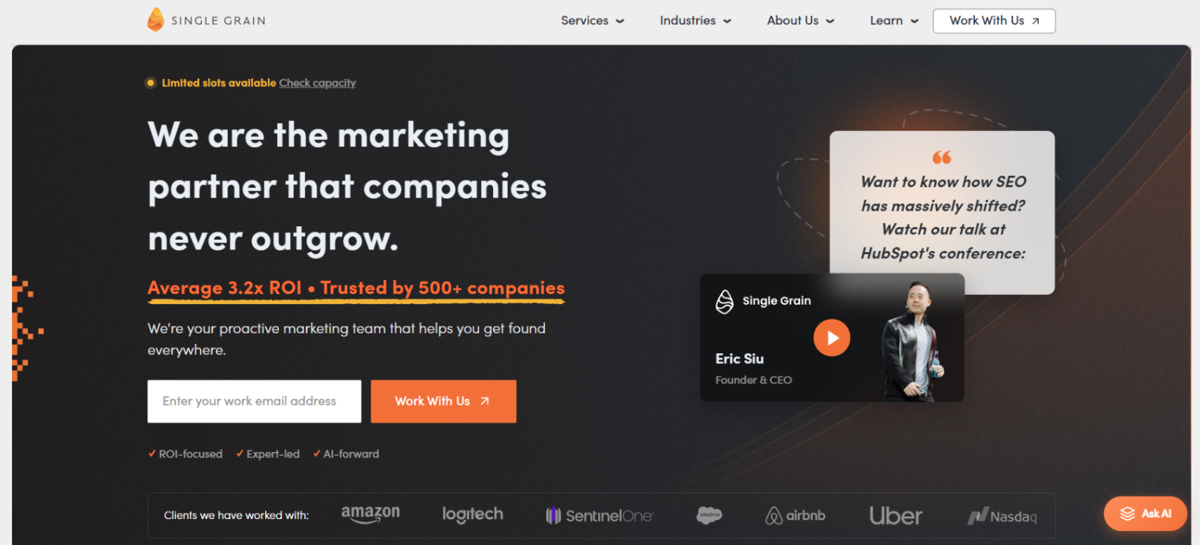 Screenshot of Single Grain homepage