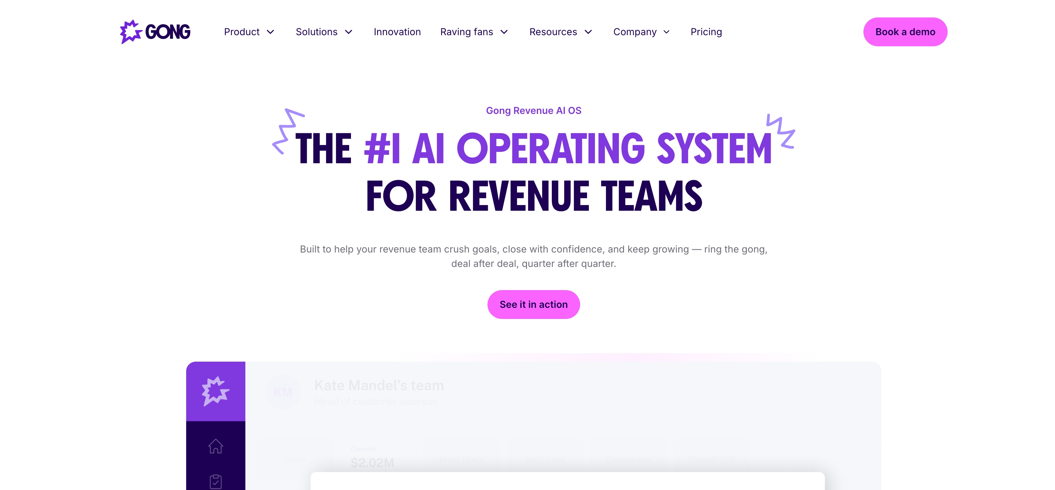 Screenshot of Gong home page