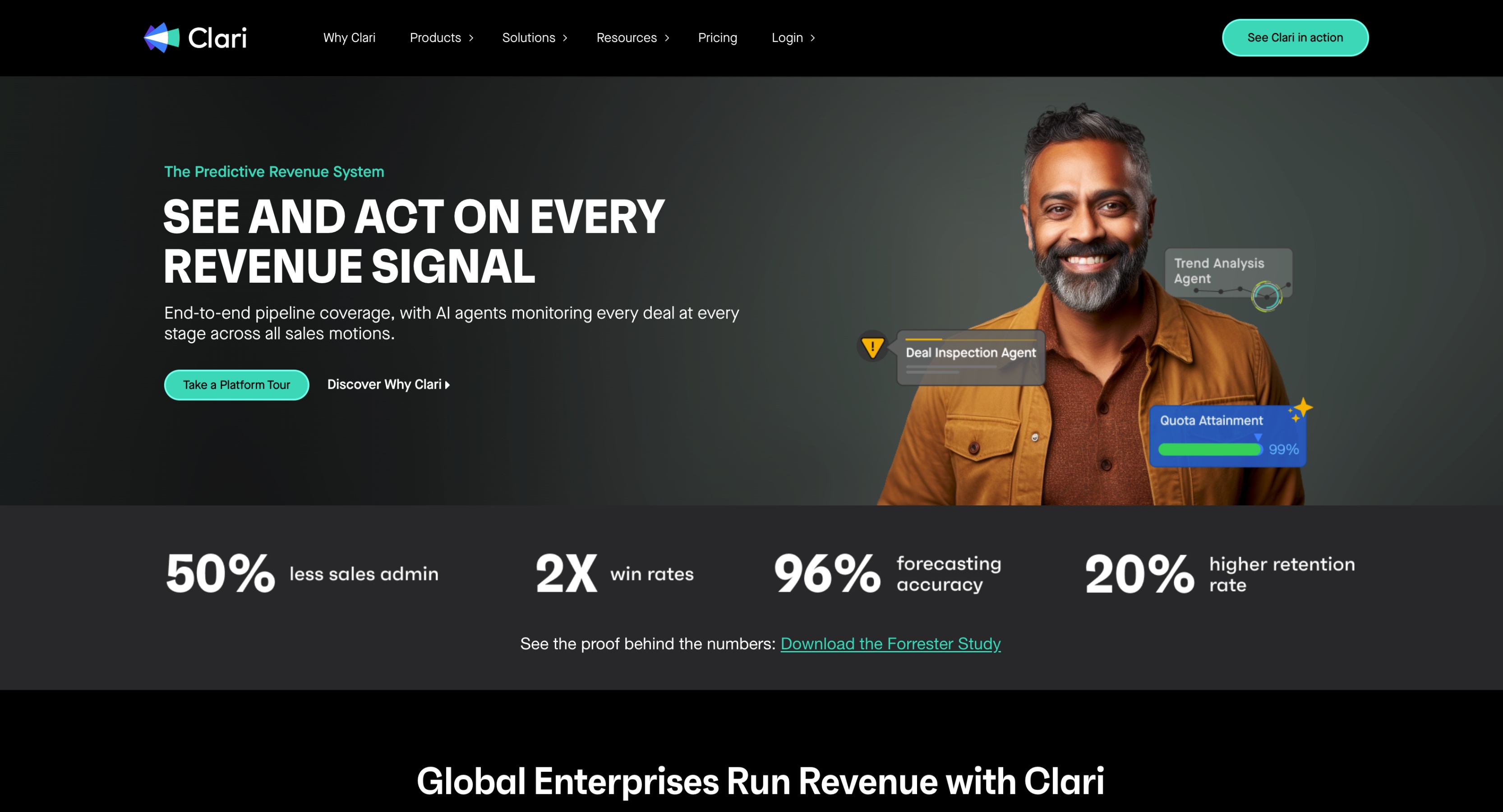 Screenshot of Clari home page