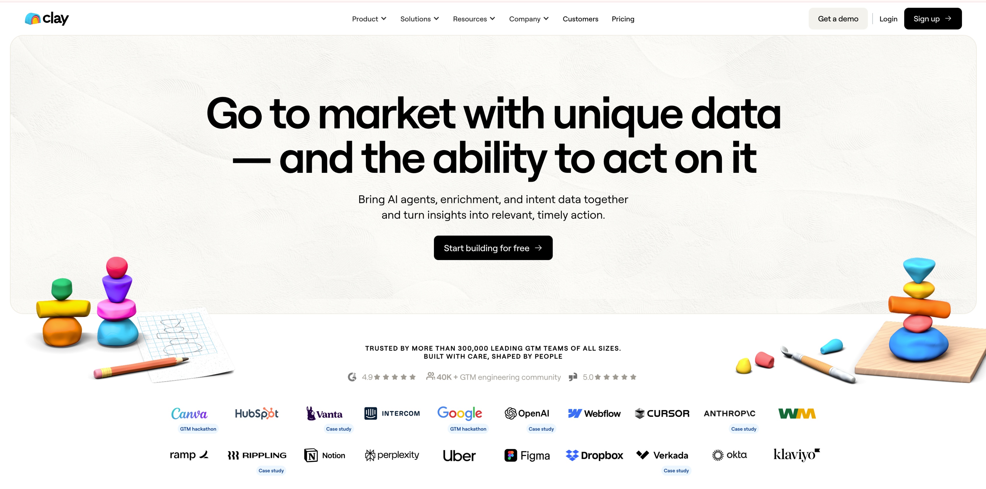 Screenshot of Clay home page