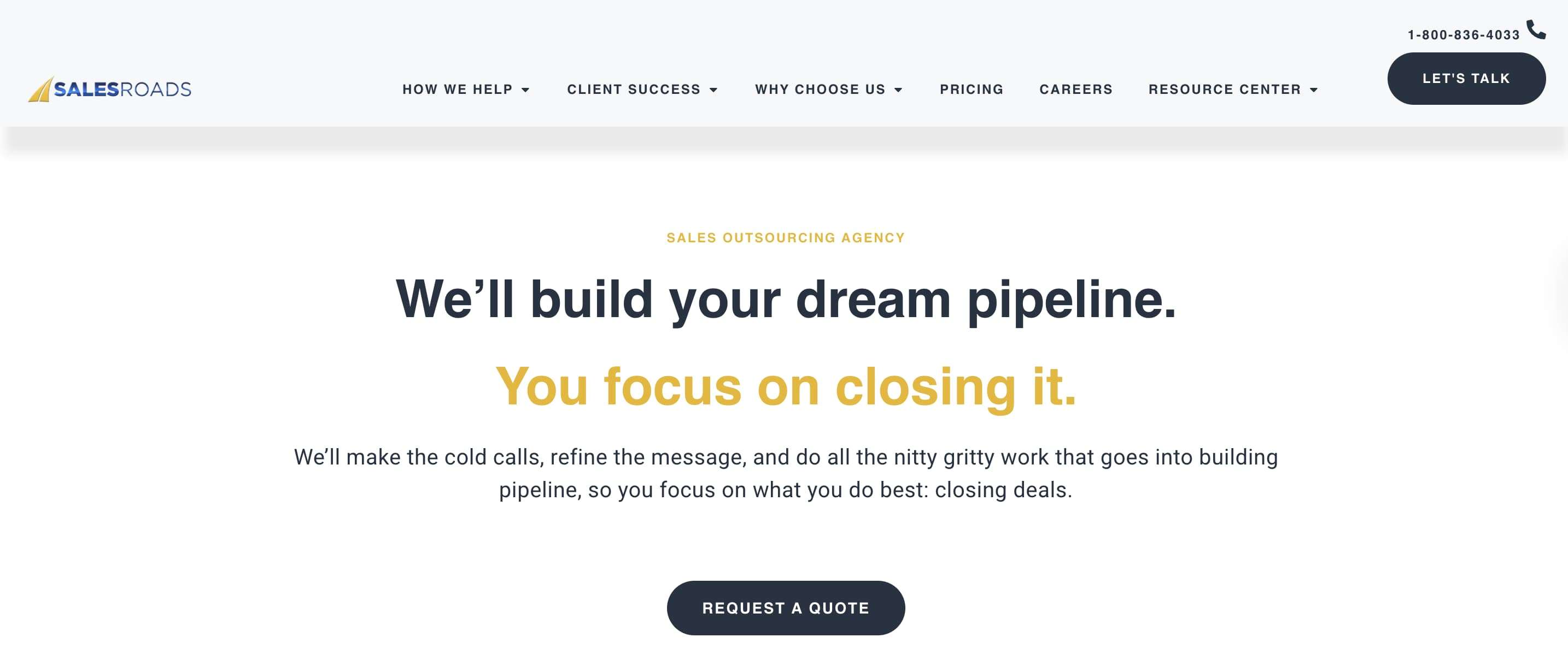 Screenshot of SalesRoads homepage
