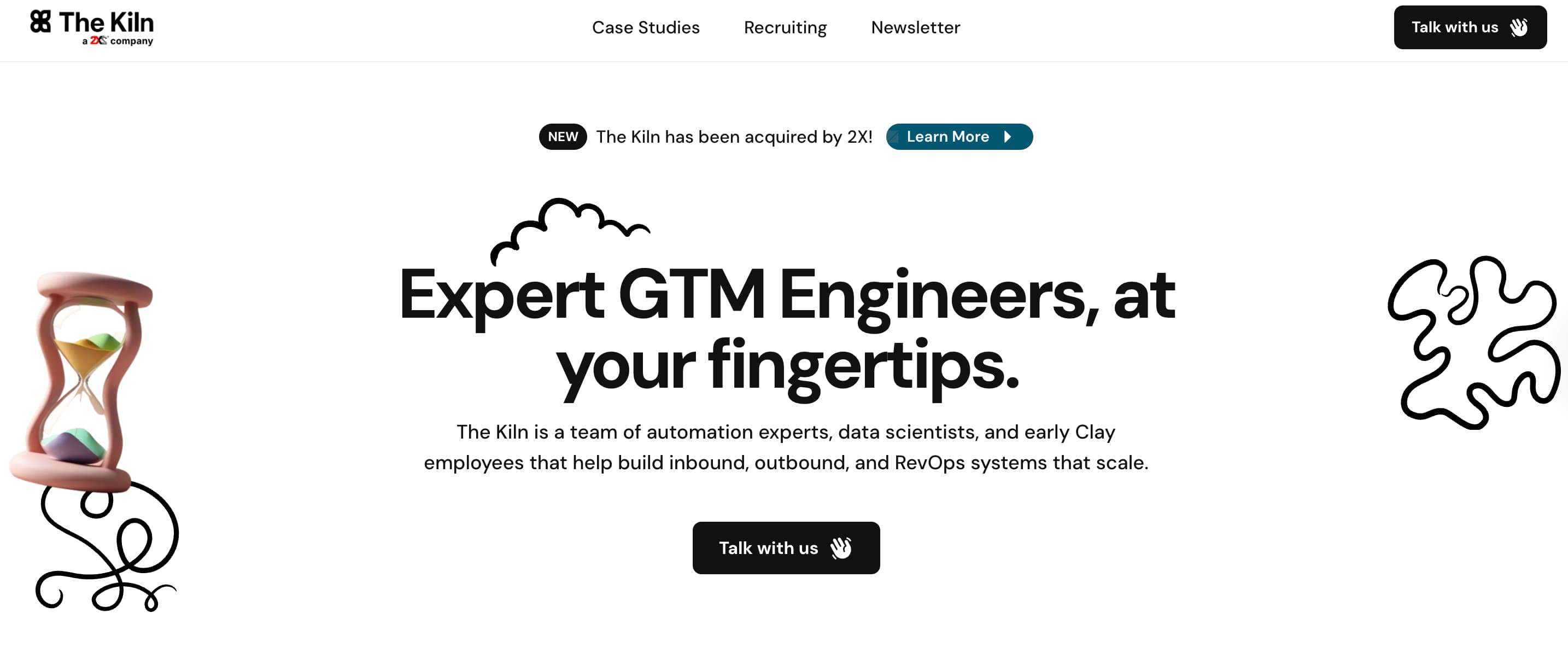 Screenshot of the kiln homepage