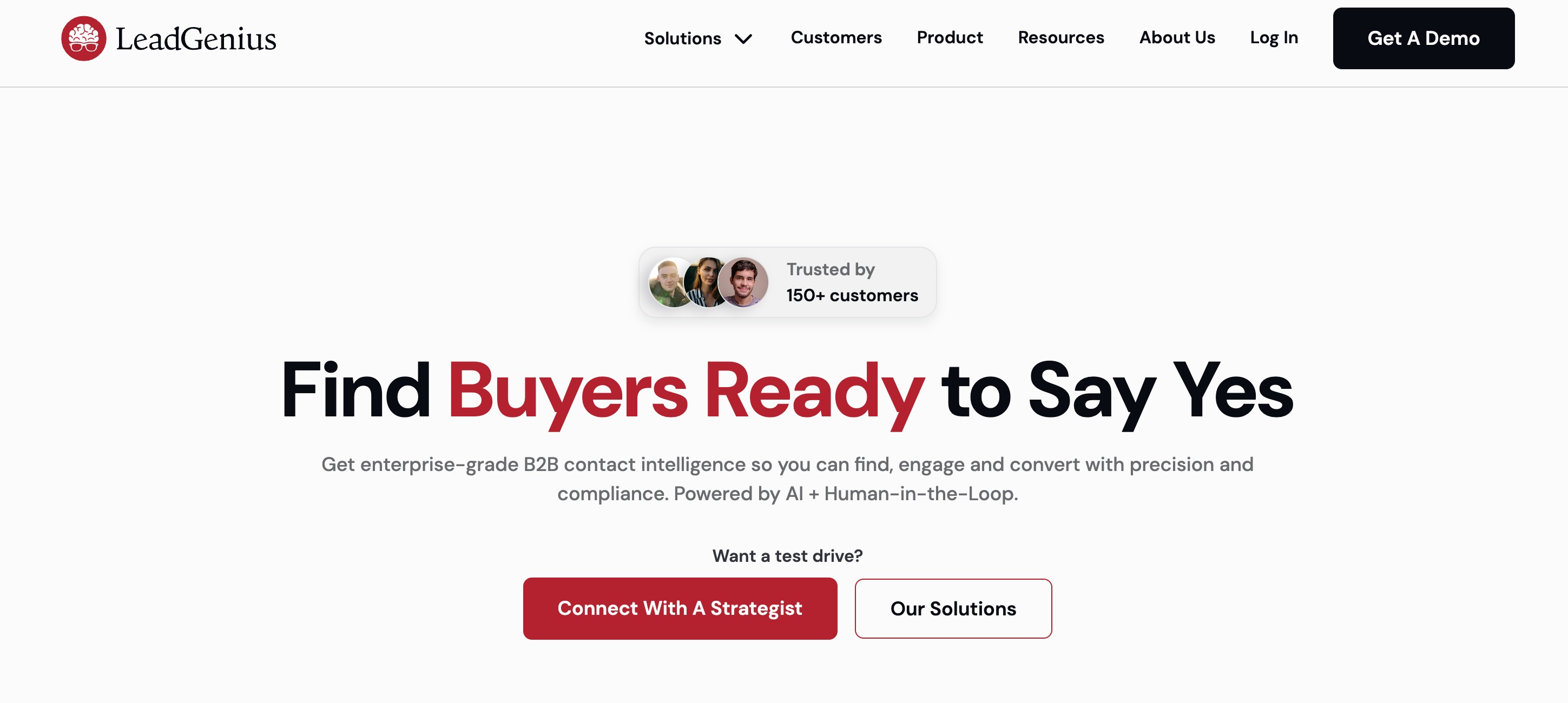 Screenshot of LeadGenius home page