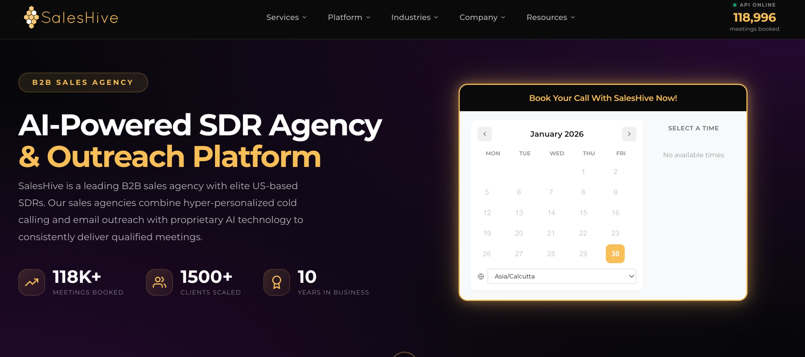 Screenshot of SalesHive home page