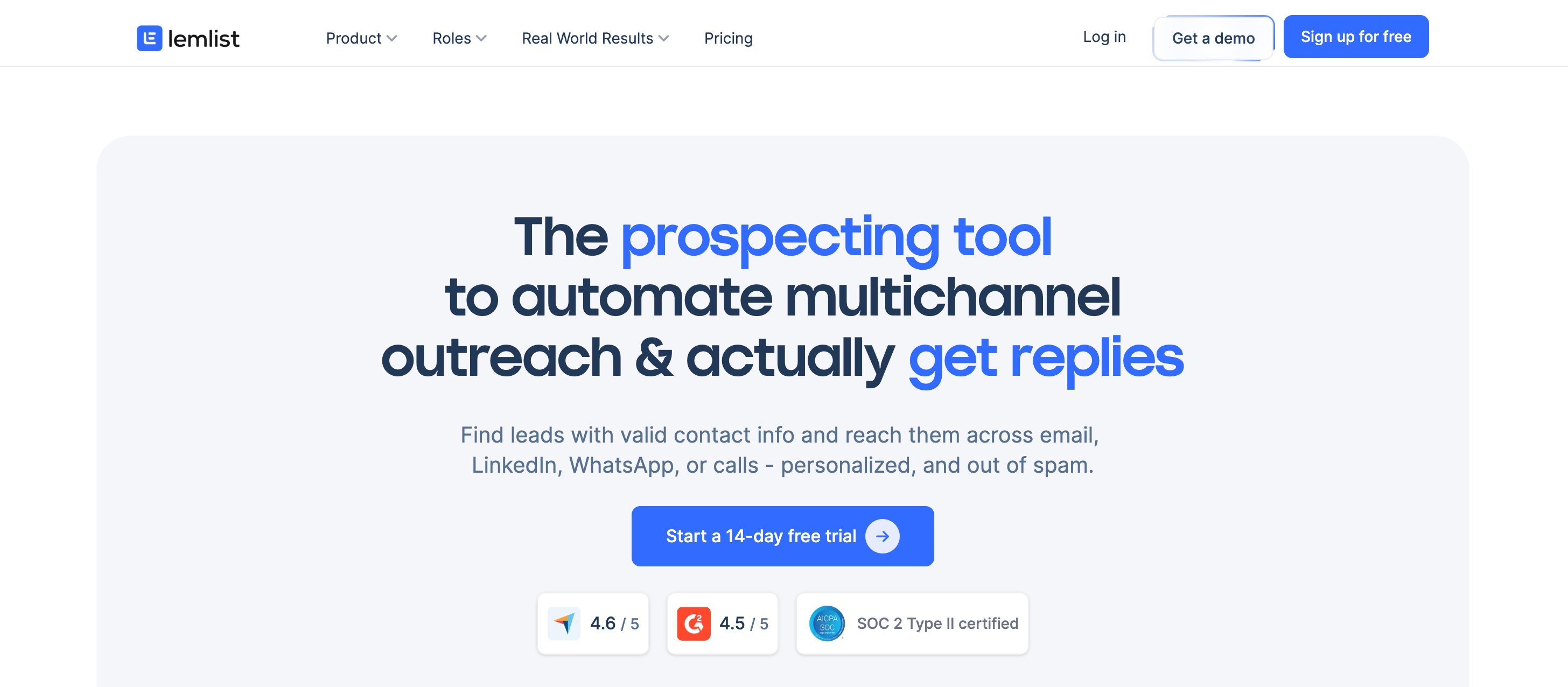 Screenshot of Lemlist home page