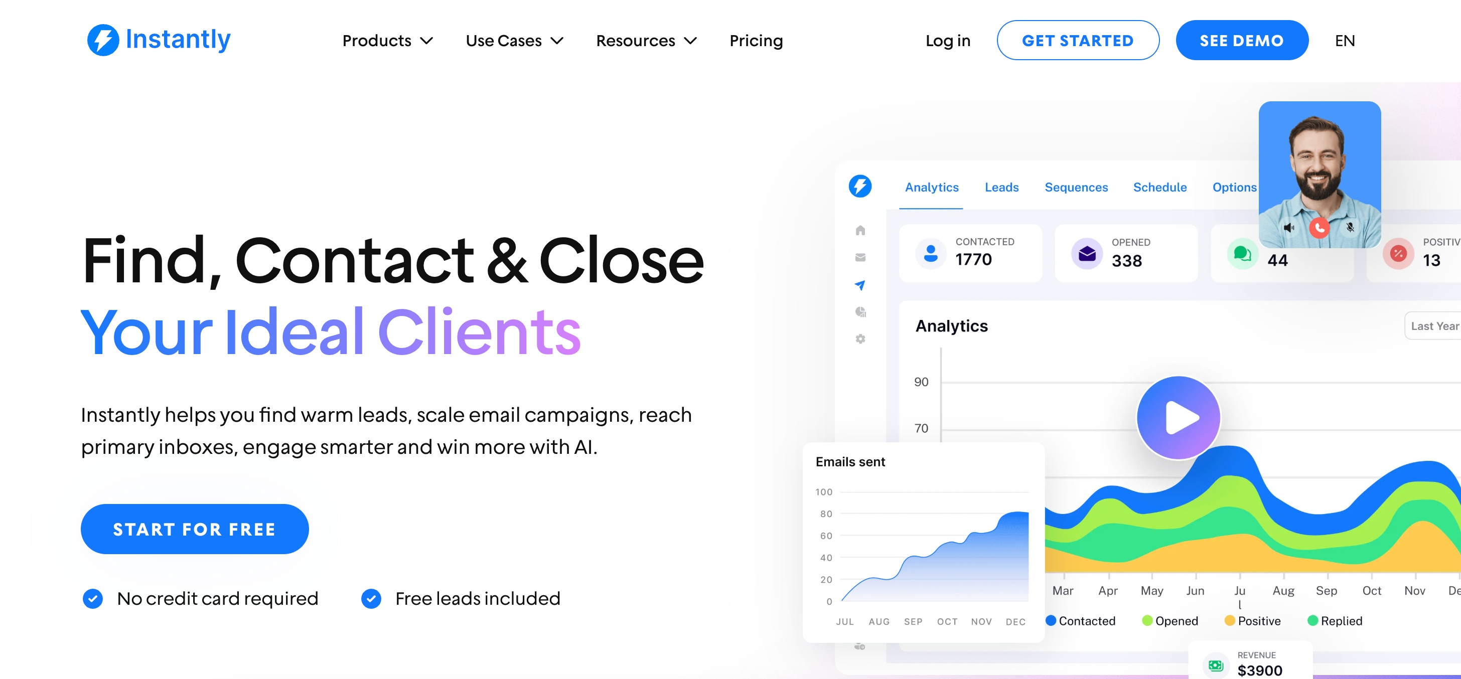 Screenshot of Instantly home page