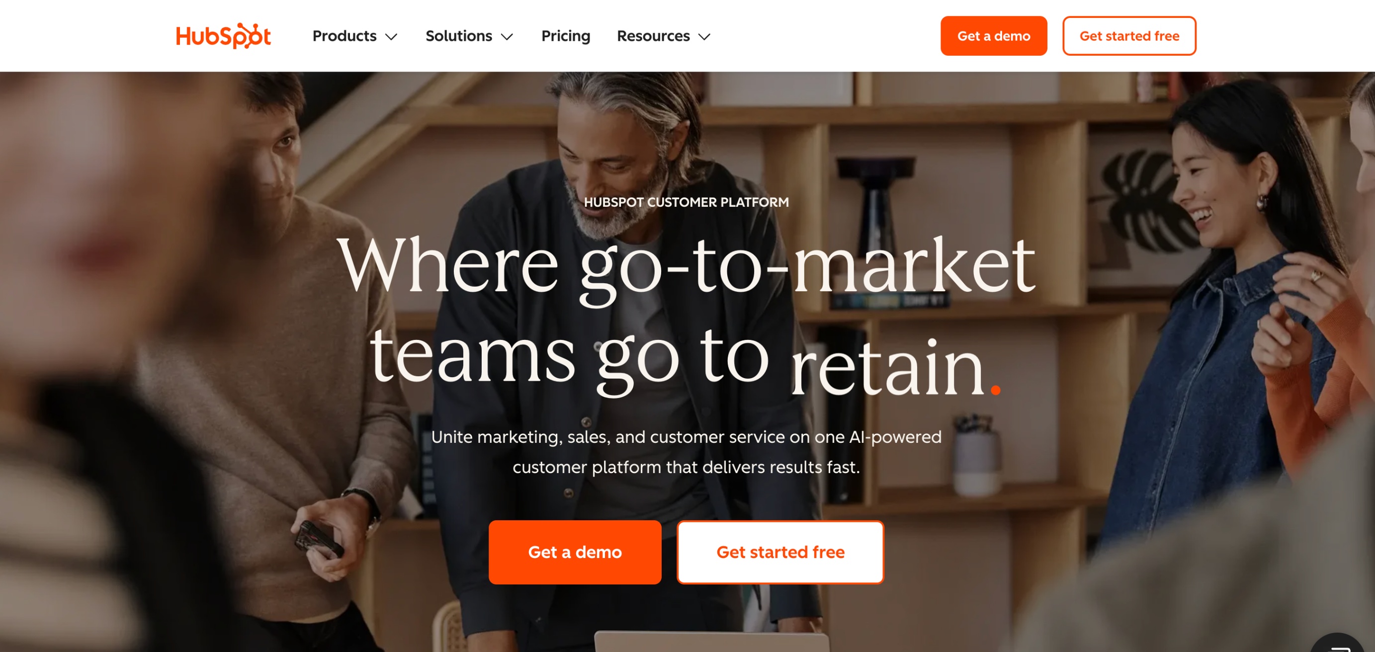Screenshot of Hubspot home page