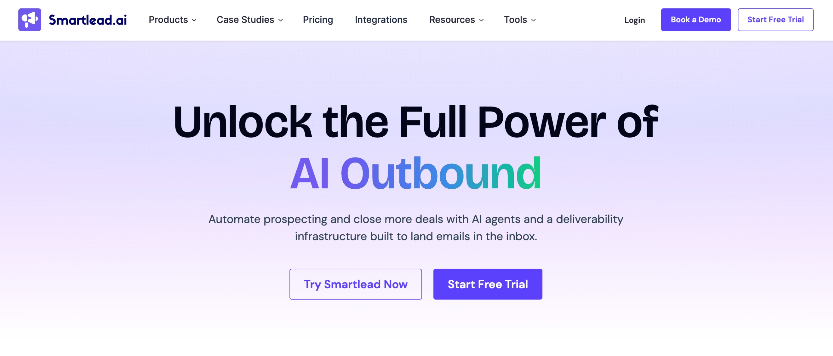 Screenshot of SmartLead home page