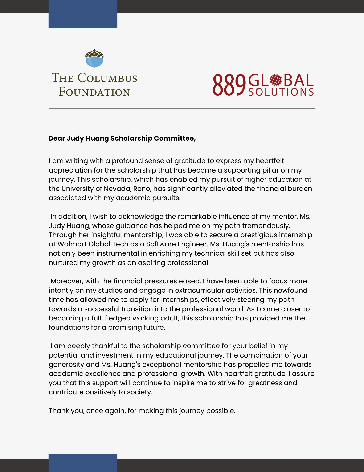 Empowering Futures: Judy Huang's Scholarship Program