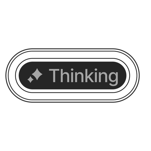Gray rounded button with sparkle icons and the word 'Thinking'.
