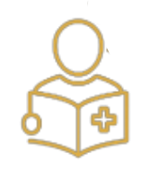 Icon of person reading a book with a health icon on it