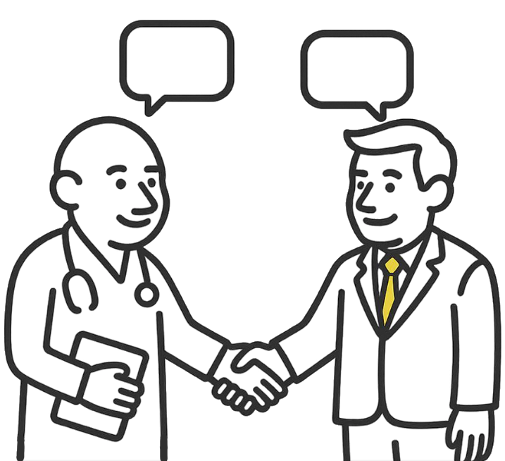 A doctor and businessman shaking hands