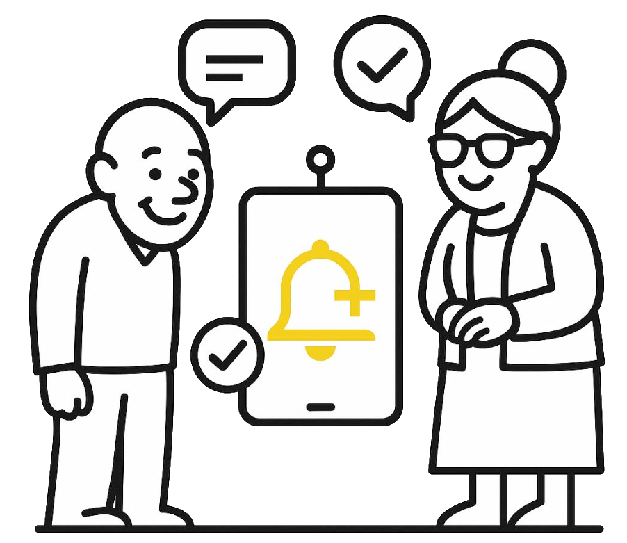 Two people happily using a mobile app