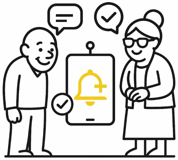 Two people happily using a mobile app