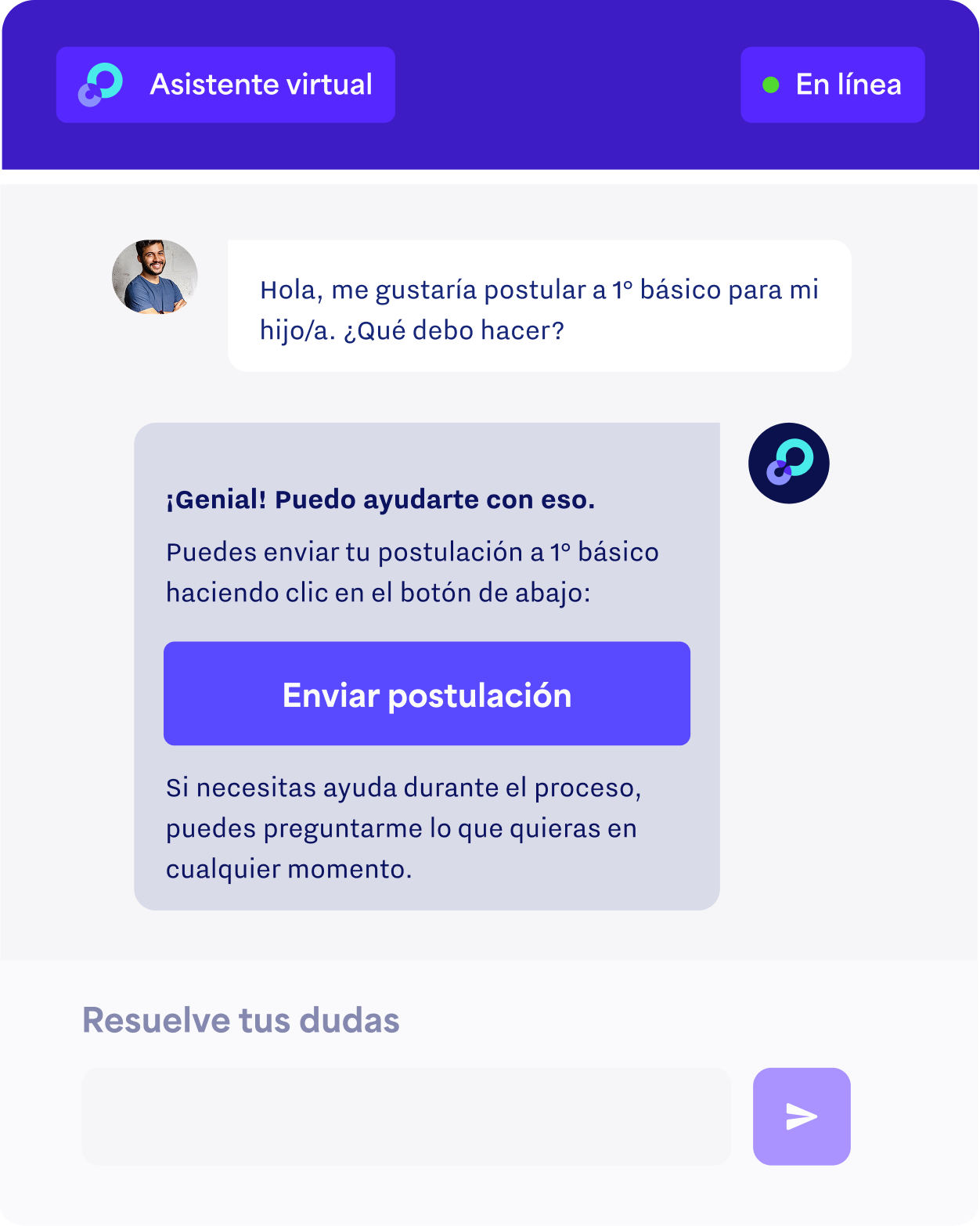 TetherEd AI assistant guiding families through the school application process.