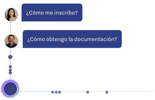 Illustration of a chat conversation showing typical questions families ask schools during the admission process.