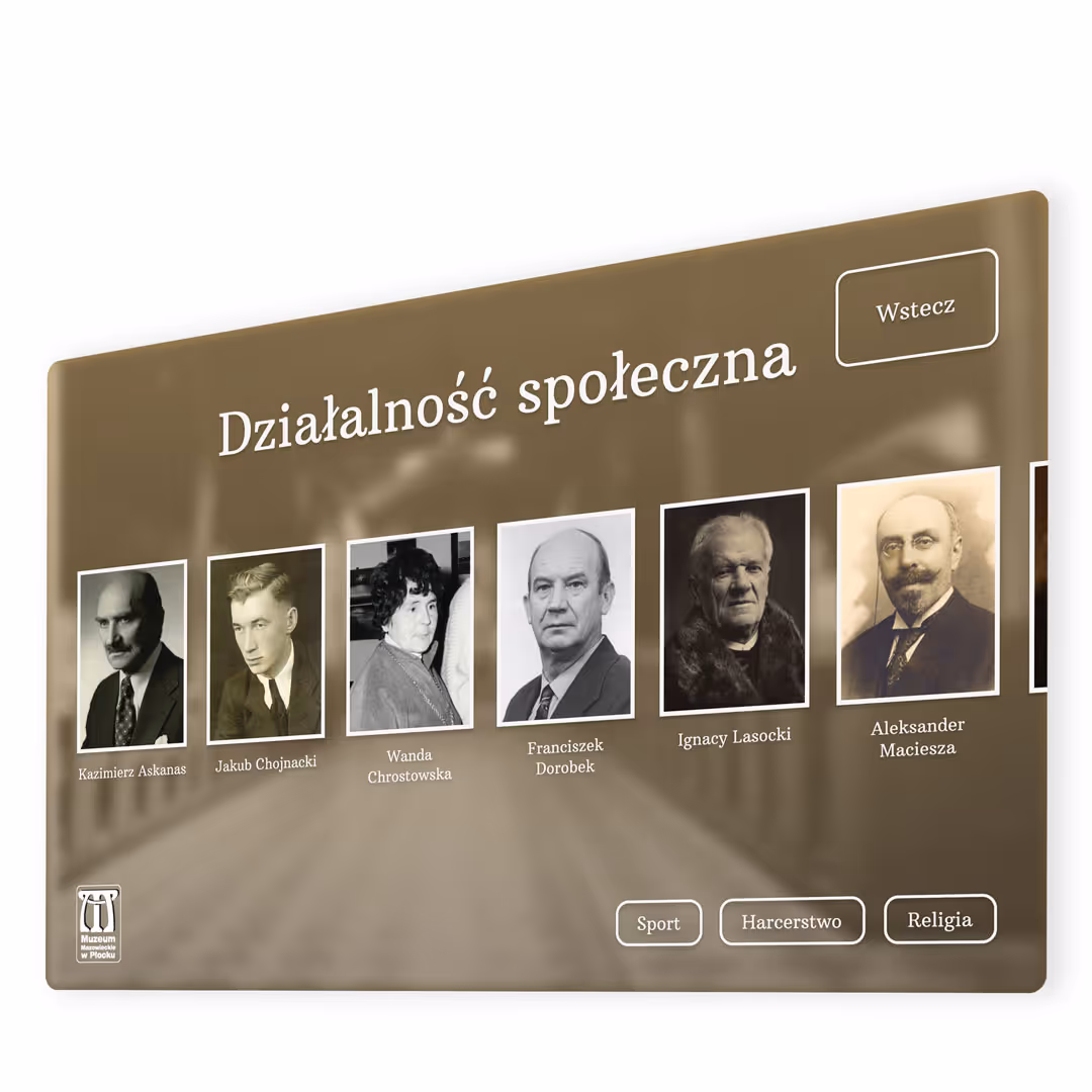 Mockup aplikacji multimedialnej dla Muzeum Mazowieckiego w Płocku, wspierającej wystawę etnograficzną.