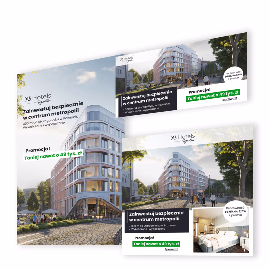Mockup grafik reklamowych dla dewelopera z4poznan w Poznaniu. Kampania marketingowa nieruchomości na Rynku.