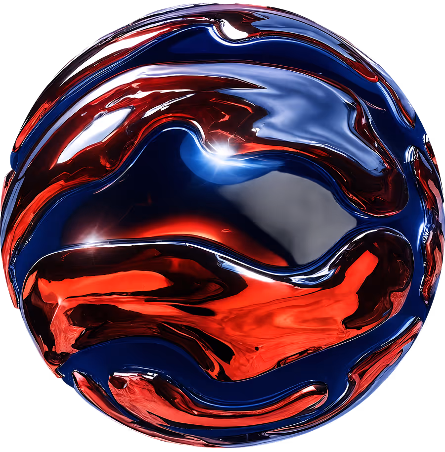 Colorful abstract sphere with intertwined neon blue, pink, and orange spiral bands on black background.