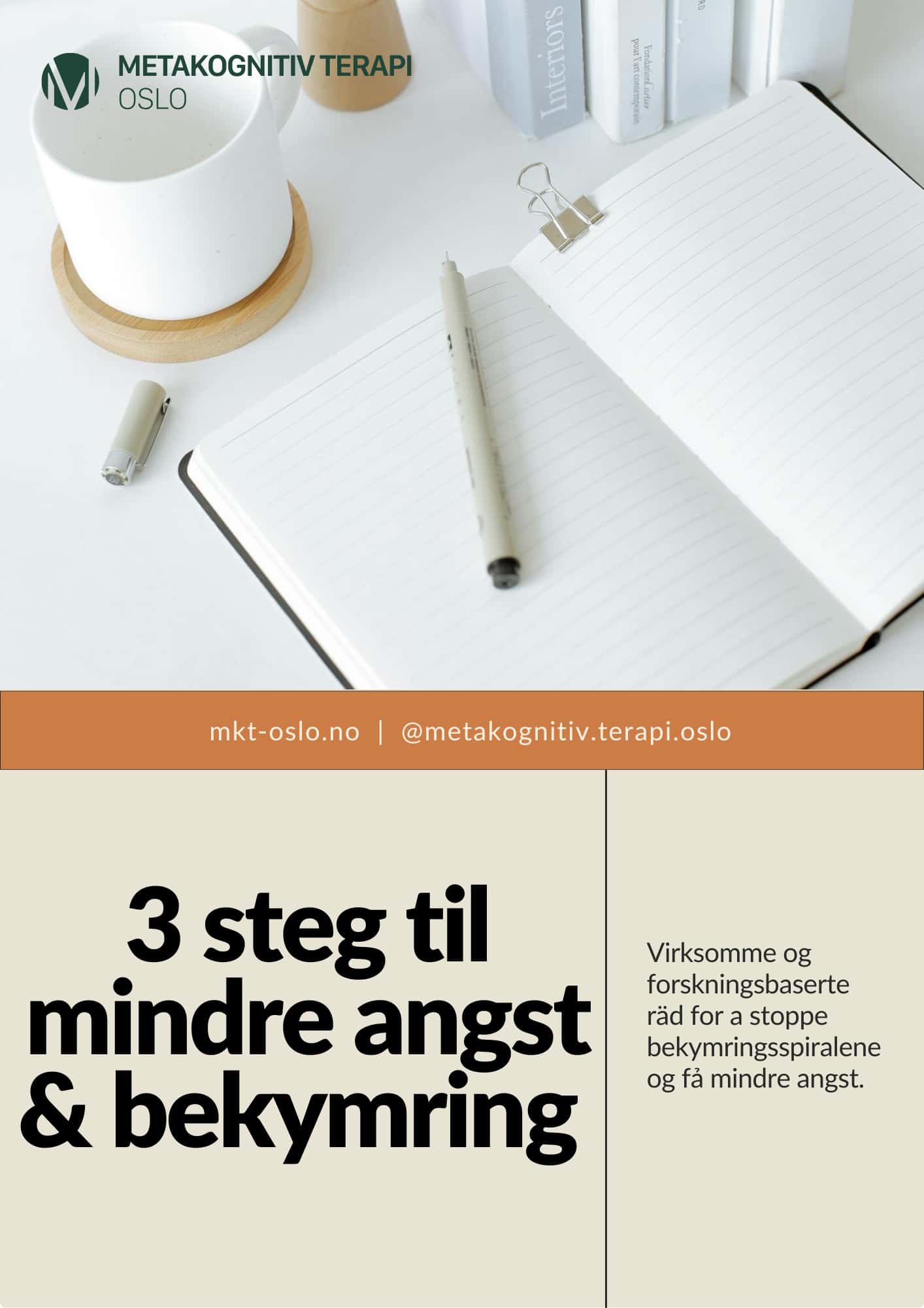 Brochurer om 3 steg til mindre angst - gratis PDF-guide ved MKT-Oslo