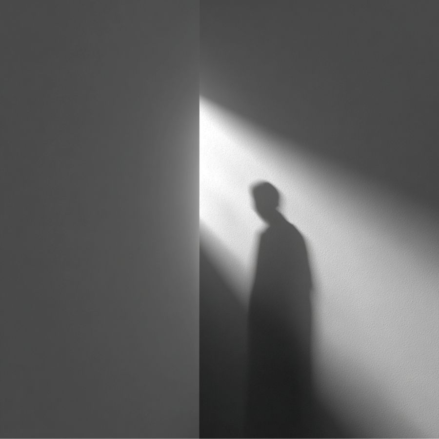 Black and white photo of a person's shadow on the wall.