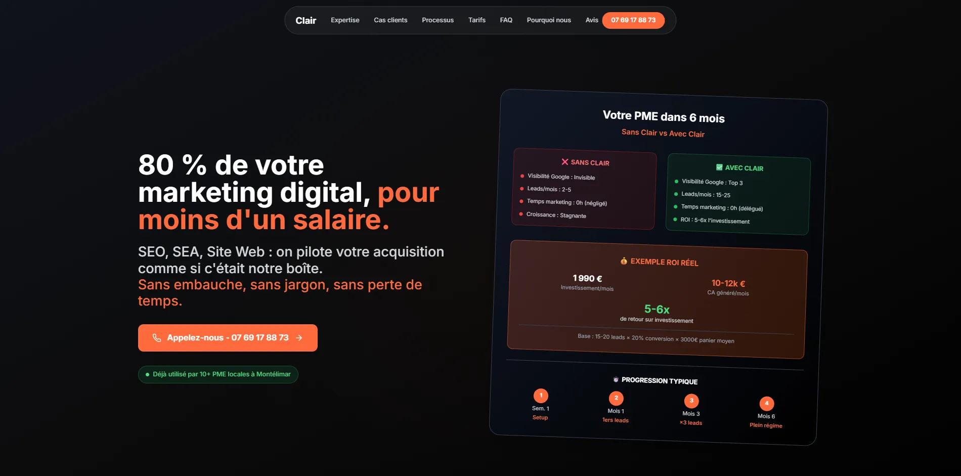 Hero du site Clair, landing page one-page orientée conversion