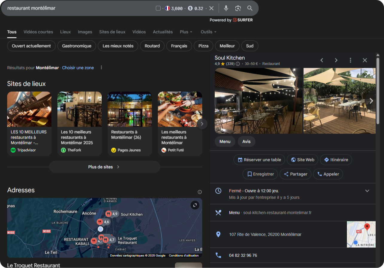 Screen de Fiche d'établissement google pour restaurent montilien