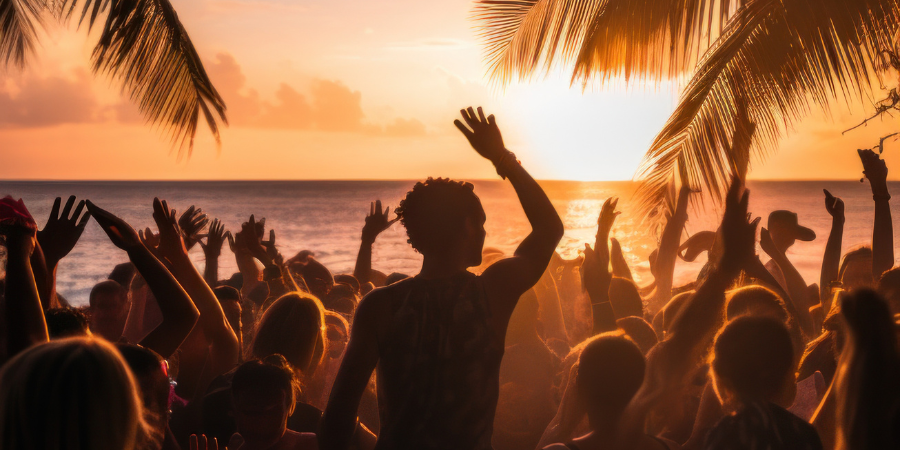 youn people having fun at a beach club