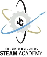 The John Carroll School STEAM Academy logo featuring a gear with app initials and orbiting swooshes.