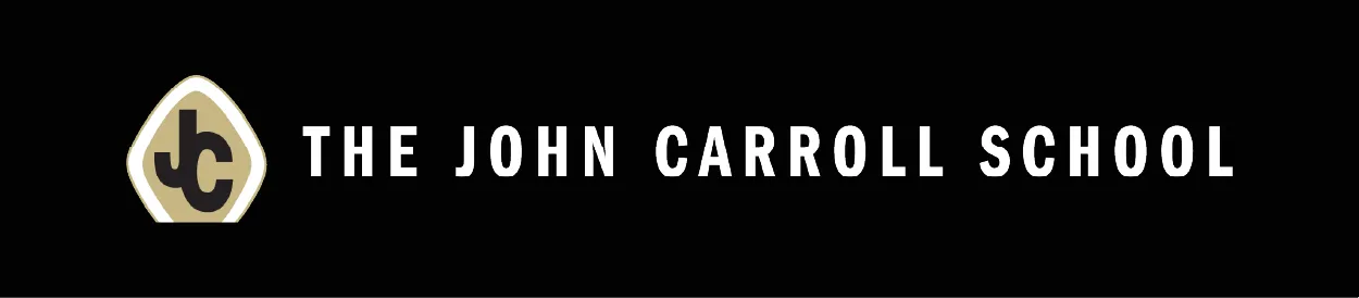 Logo with stylized 'JC' letters inside a shield shape followed by the text 'THE JOHN CARROLL SCHOOL' on a black background.