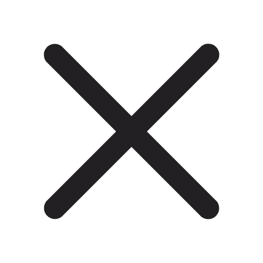 Black close icon with diagonal lines forming an X on a transparent background.