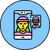 Icon of a mobile phone showing a person in a video call, representing accessible one-on-one telehealth services.