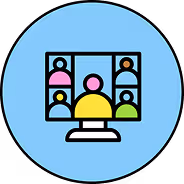 Icon of a computer screen displaying a video conference with multiple participants, representing group therapy or team collaboration.