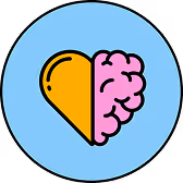 Icon showing a split image of a heart and a brain joined together, symbolizing the balance between emotional support and clinical expertise.
