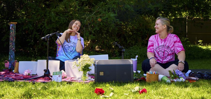 Amy and Kendra hosting a sound bath, reiki, and cacao ceremony event