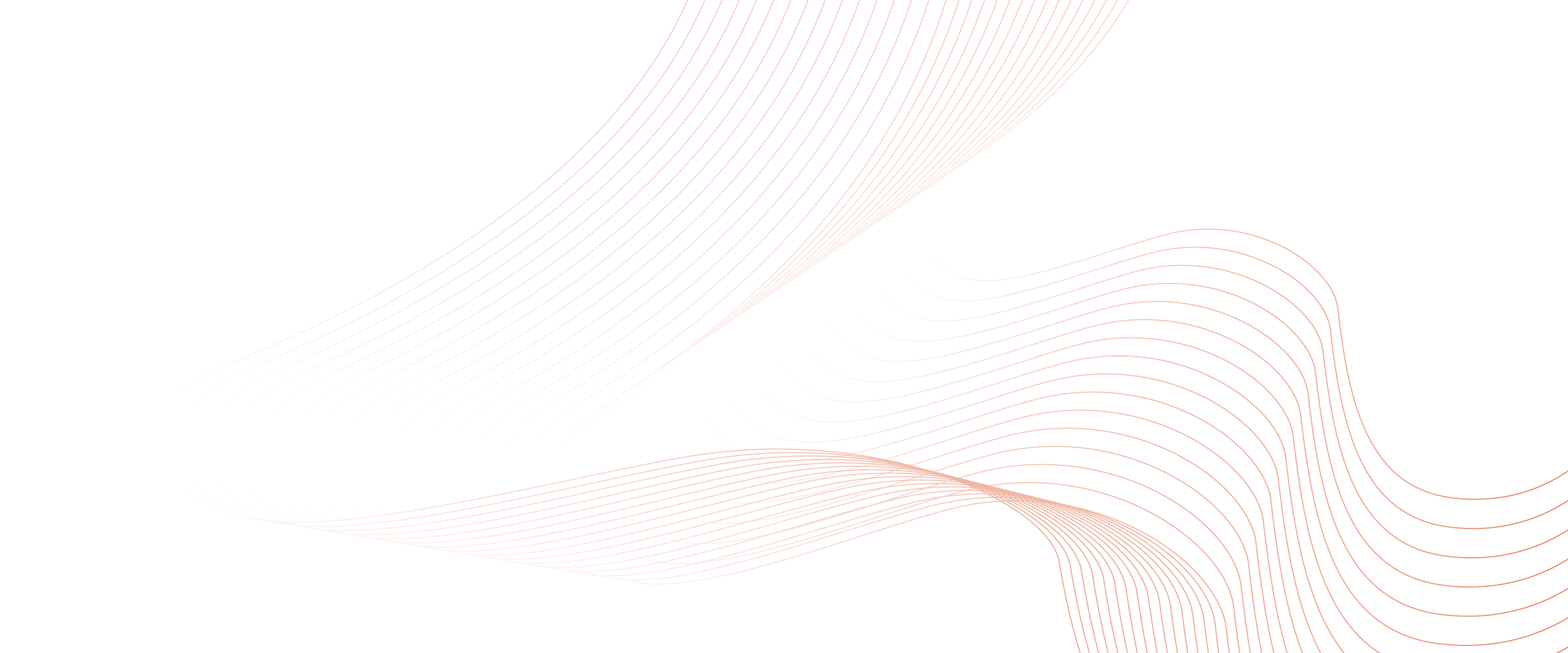 Light gray background with overlapping white and peach curved line patterns.