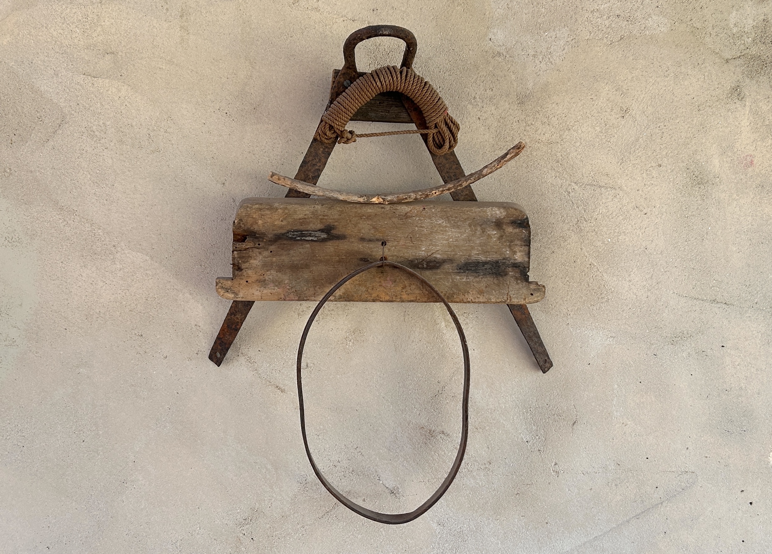 “Empress” mixed found metal and wood sculpture