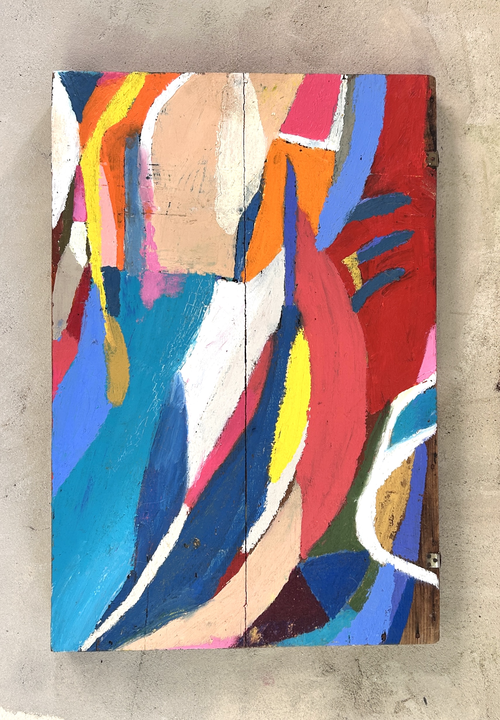 “Feathers” oil stick on antique wooden box cover