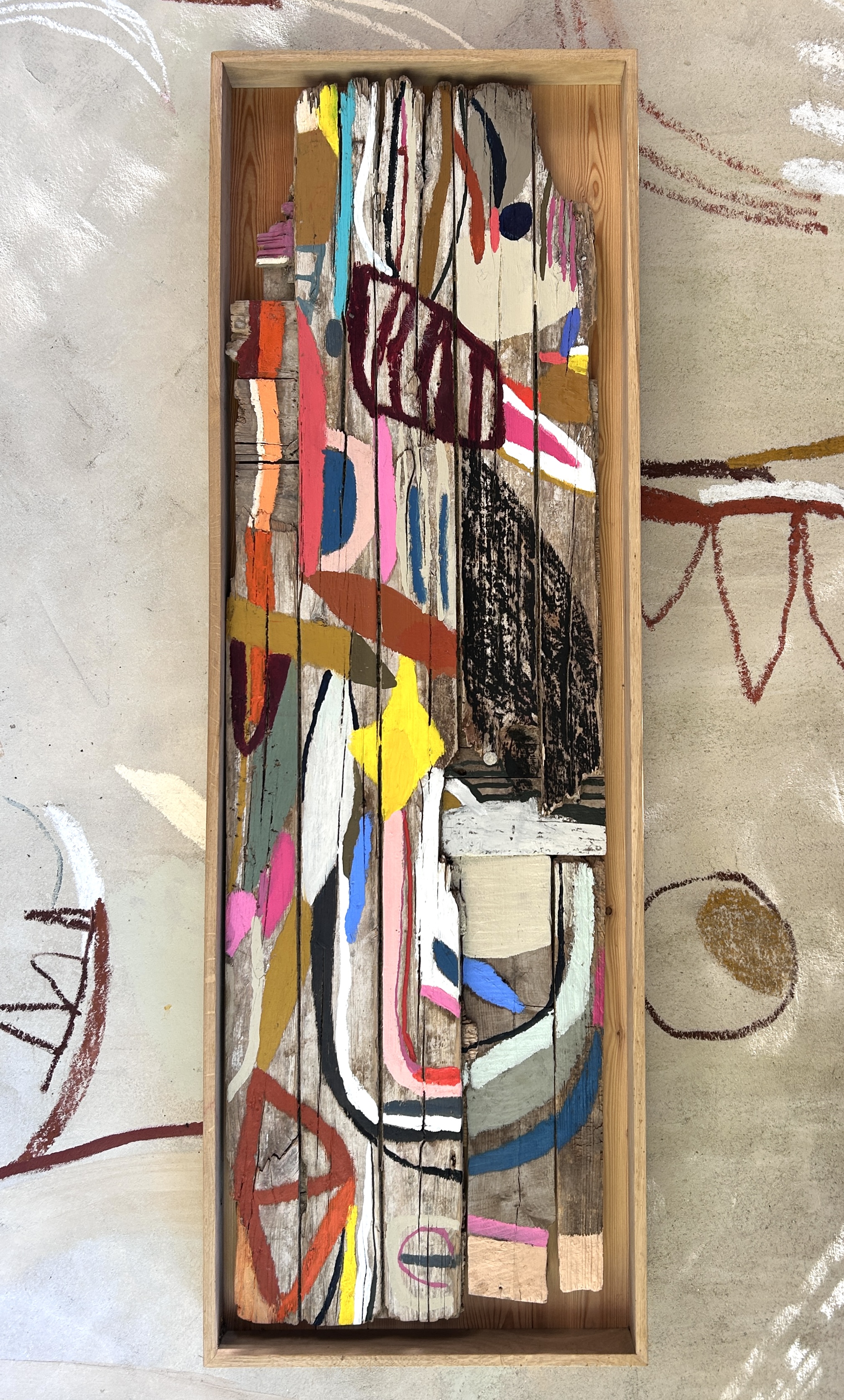 “History” oil stick and oil on antique barn wood siding