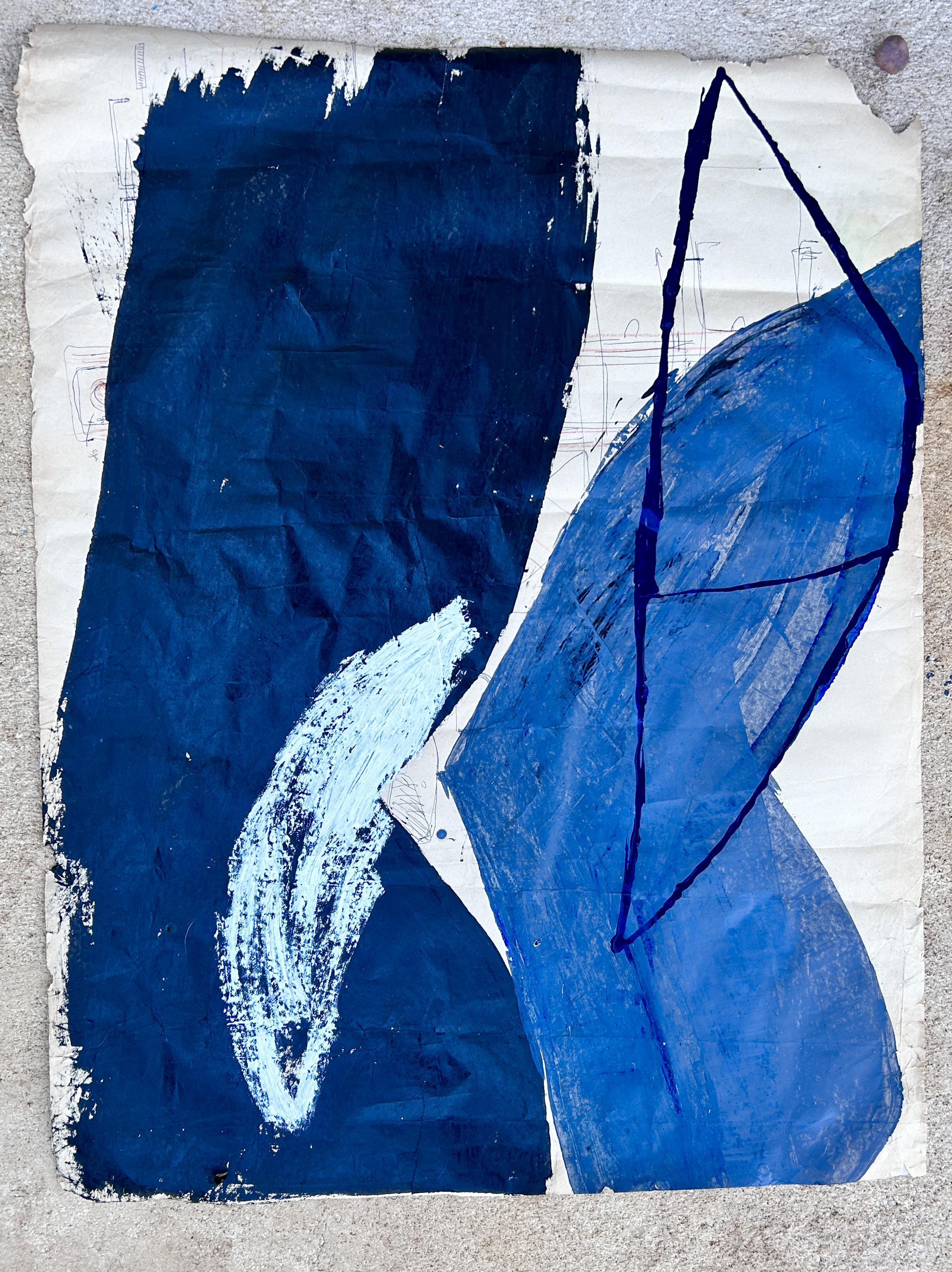 “Blue words”  mixed media on antique book paper 