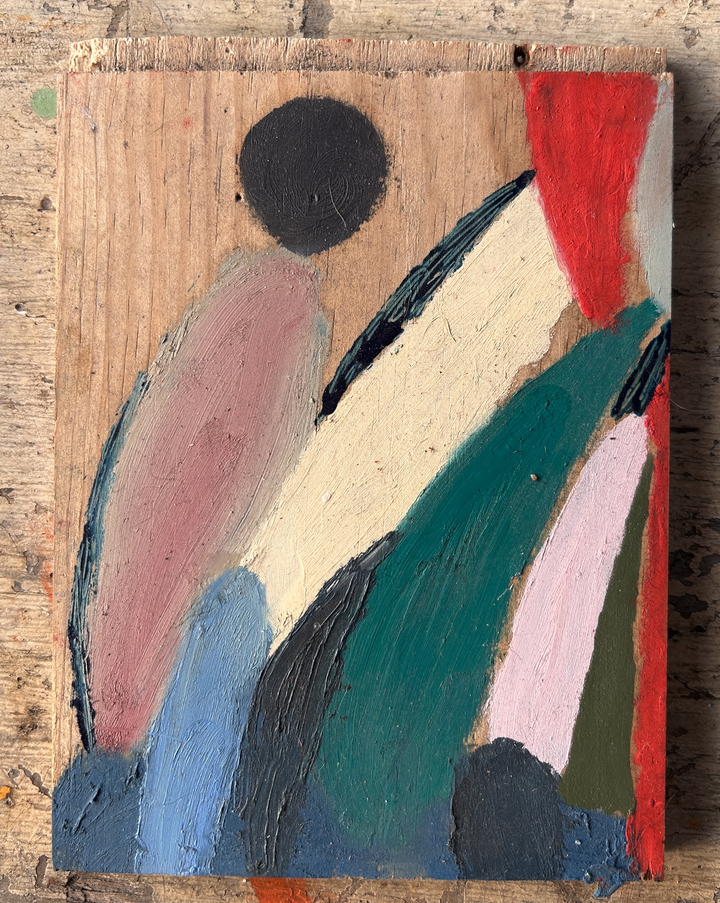 The hour - 16 x 18 x 1.5 cm - oil stick and acrylic on antique wood €400