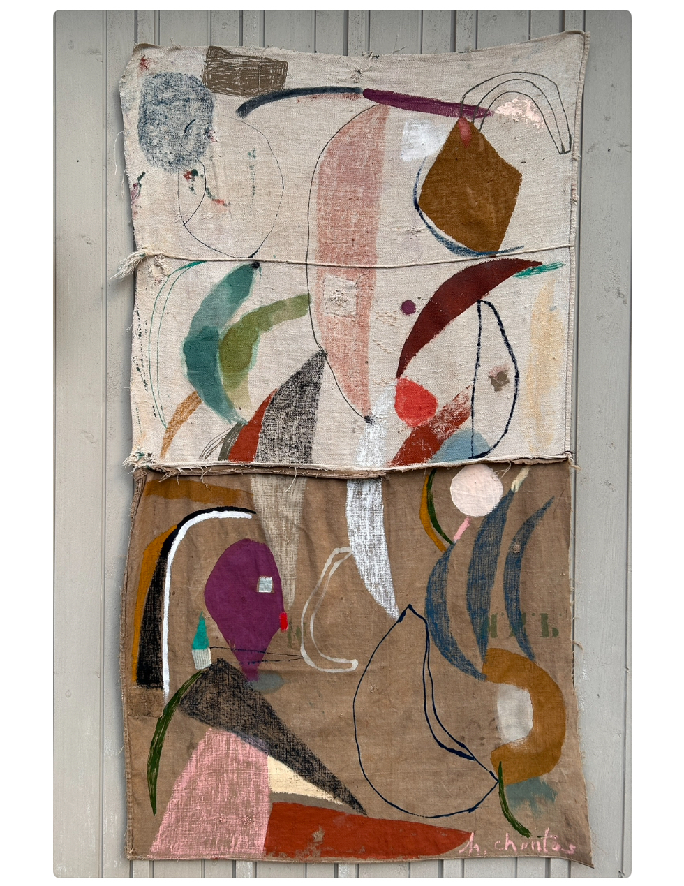 Ignite   stitched found linen and cotton - 120 x 205 cm - Portugal, 2026