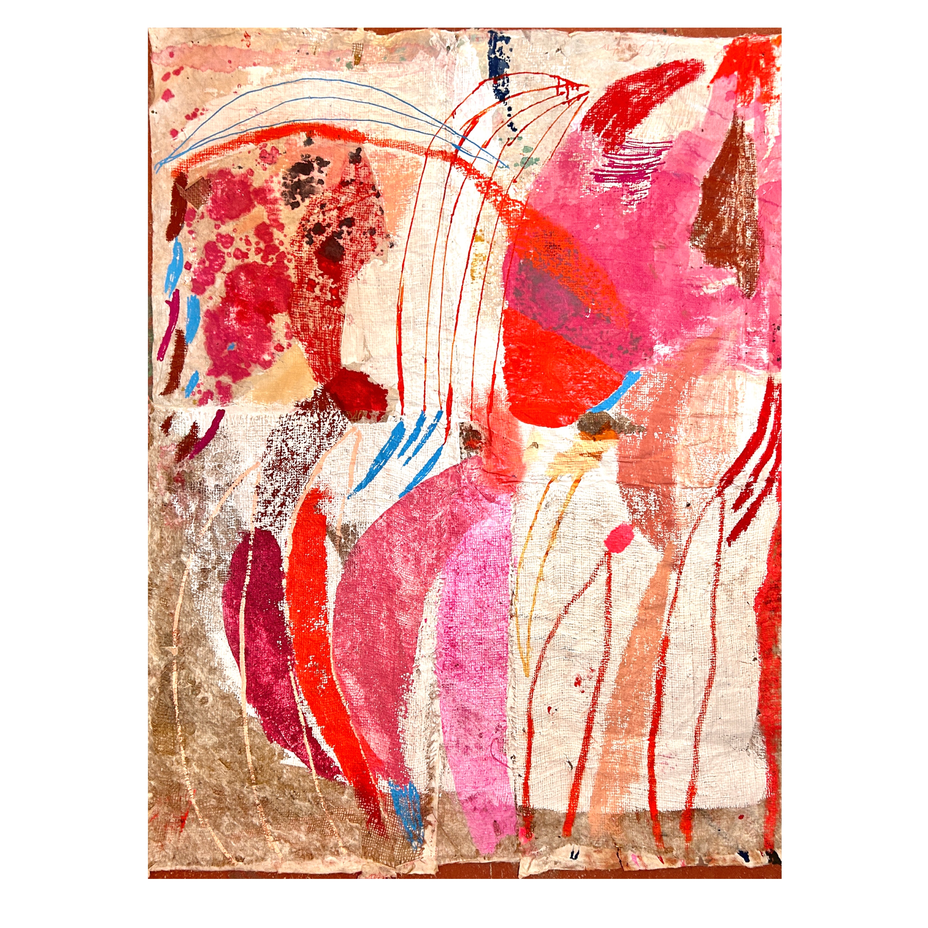 Dialogue no. 2 - 2025  - oil pastel, acrylic and ink on gauze paper- € 1600 ( this is the other side of the painting in the next image)