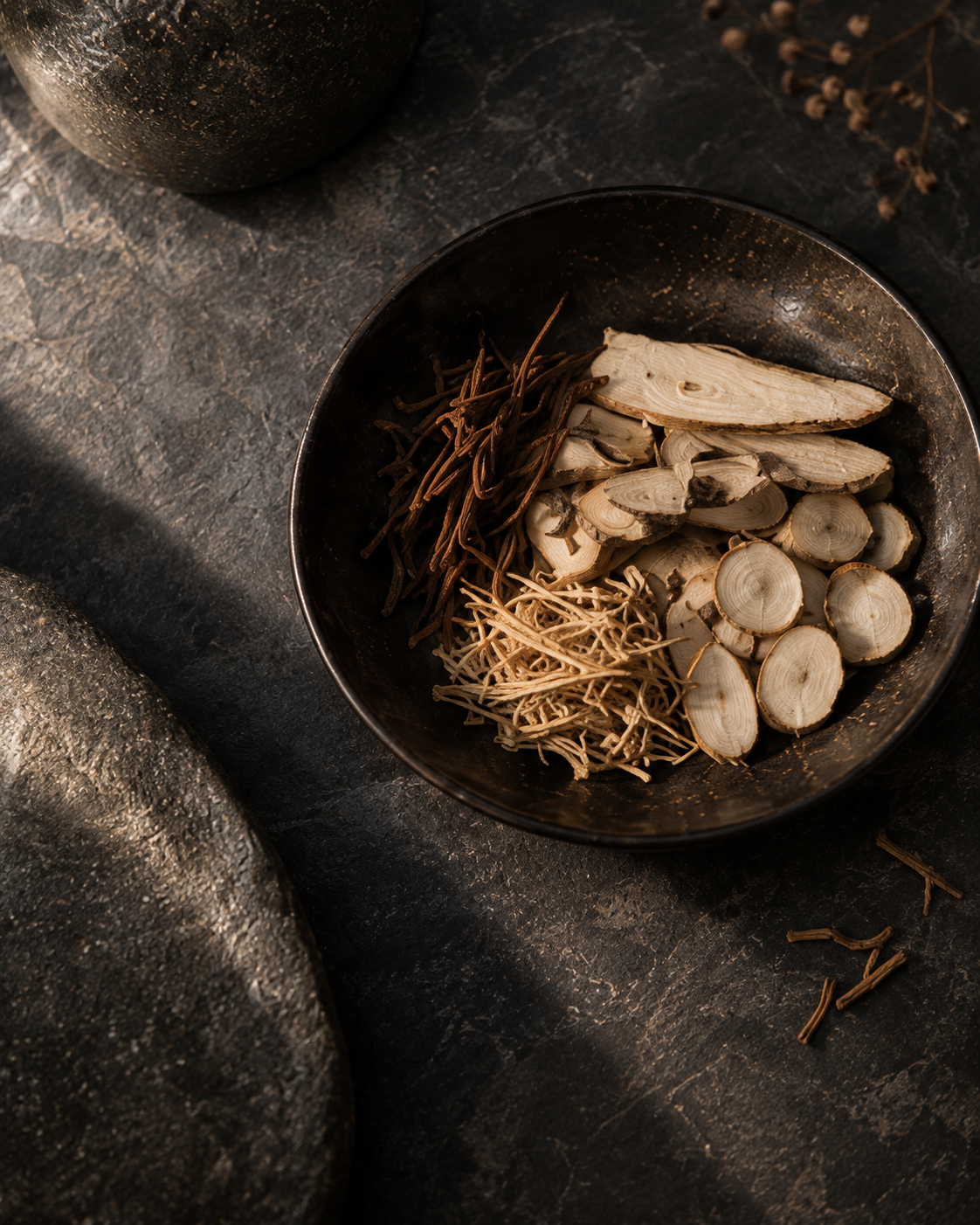 Assorted dried herbs and medicinal plants used in traditional herbal medicine at Integrative Health Group