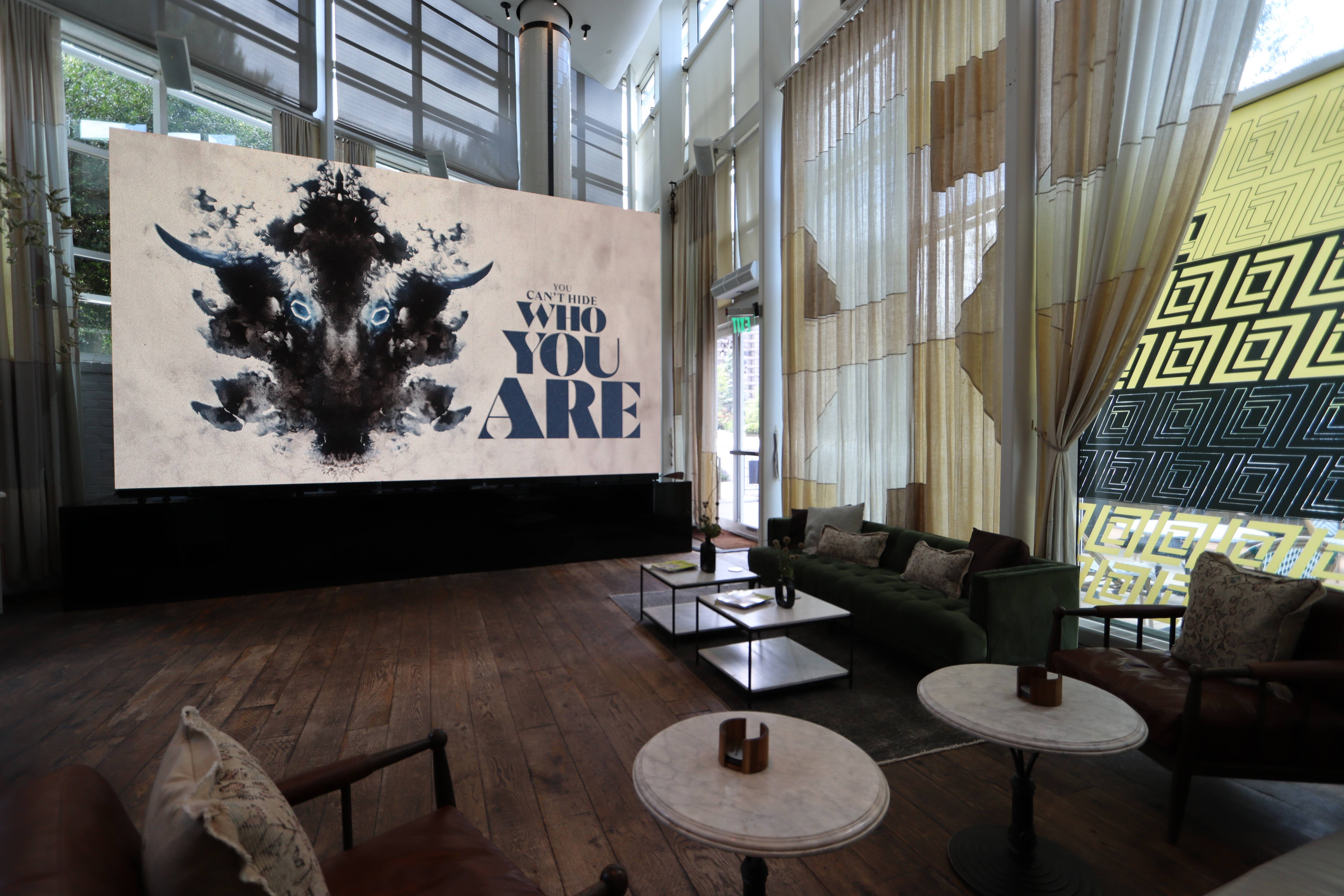 LED video wall installed by True Productions for a corporate brand activation in an Atlanta hotel lounge