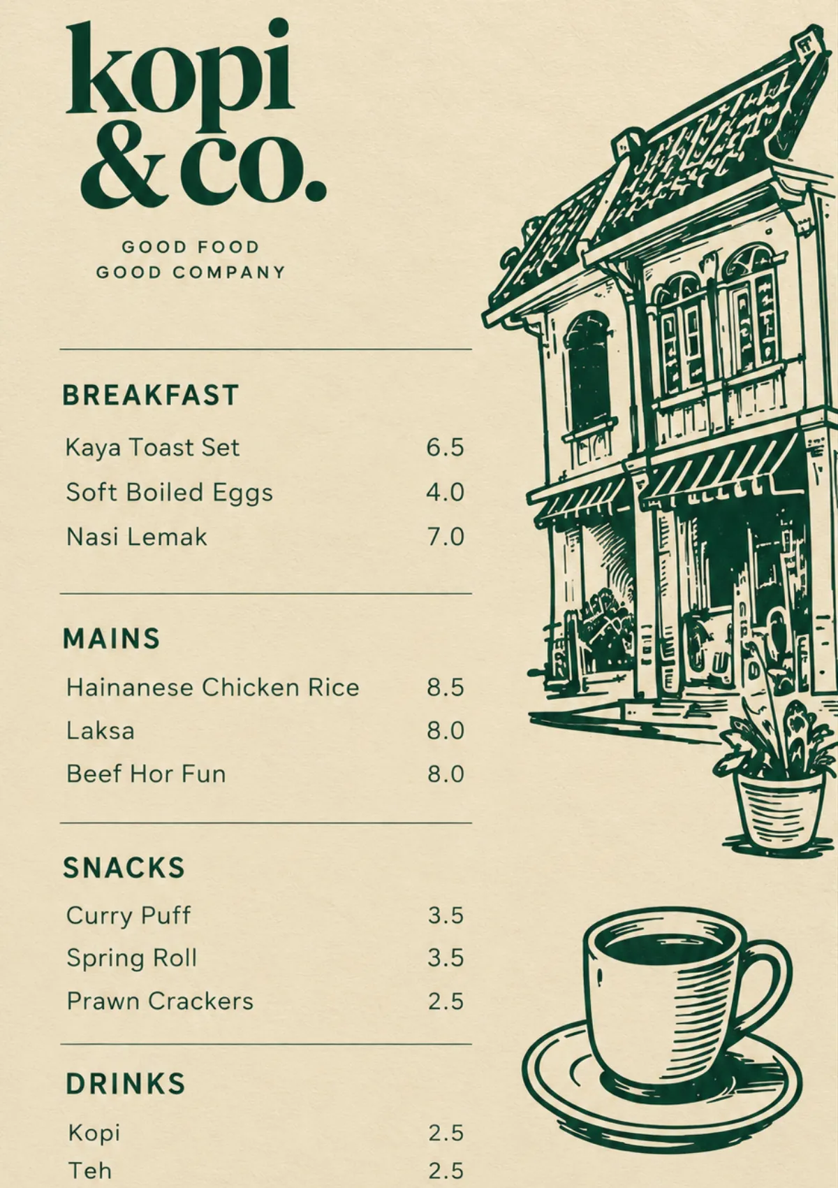 Sample branded cafe menu design