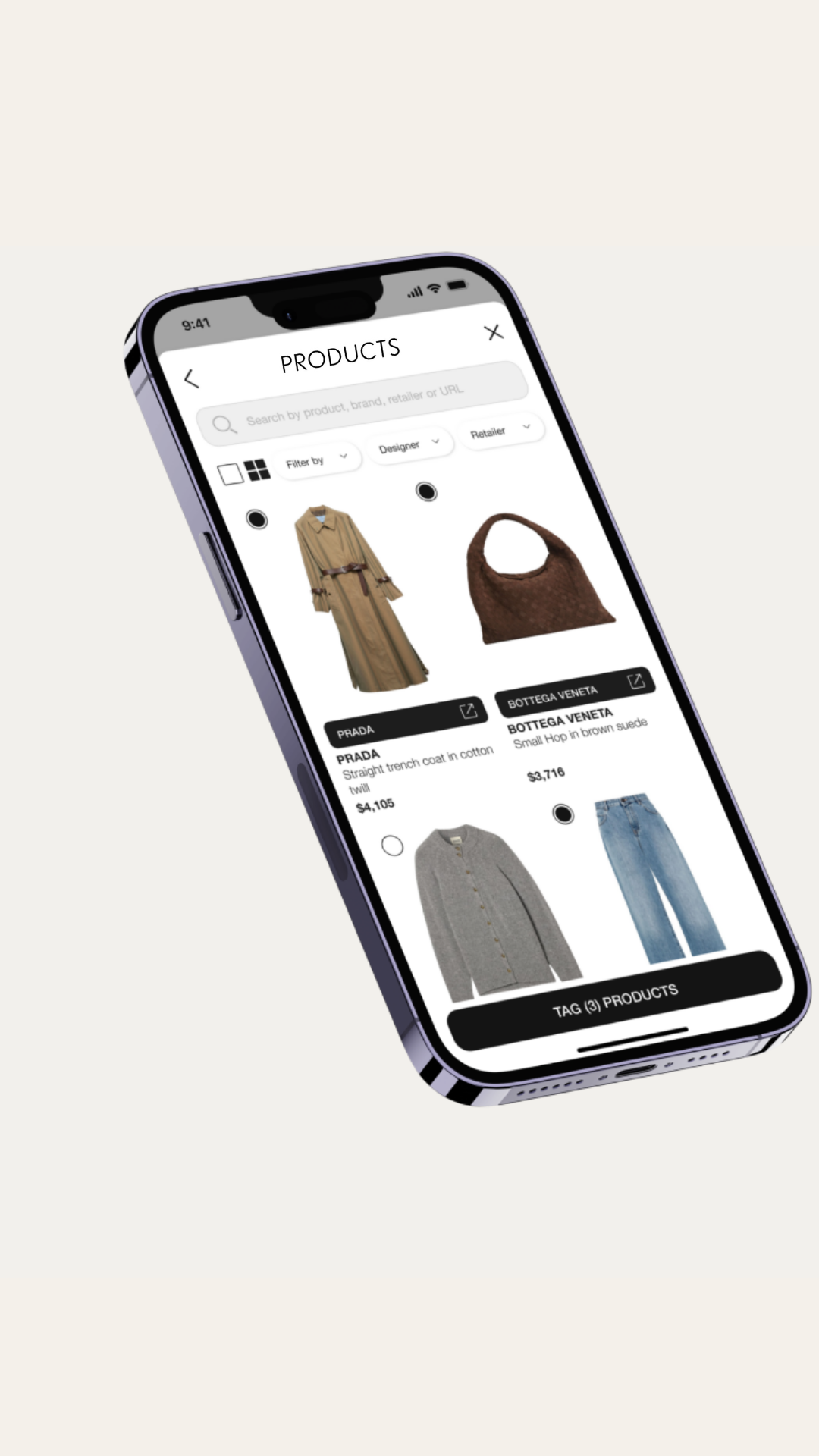 phone screens showing THE FLOORR's product feed and moodboard hub