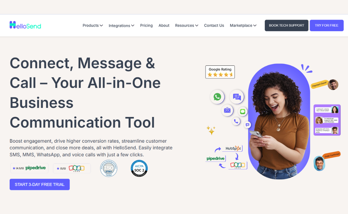 hellosend homepage