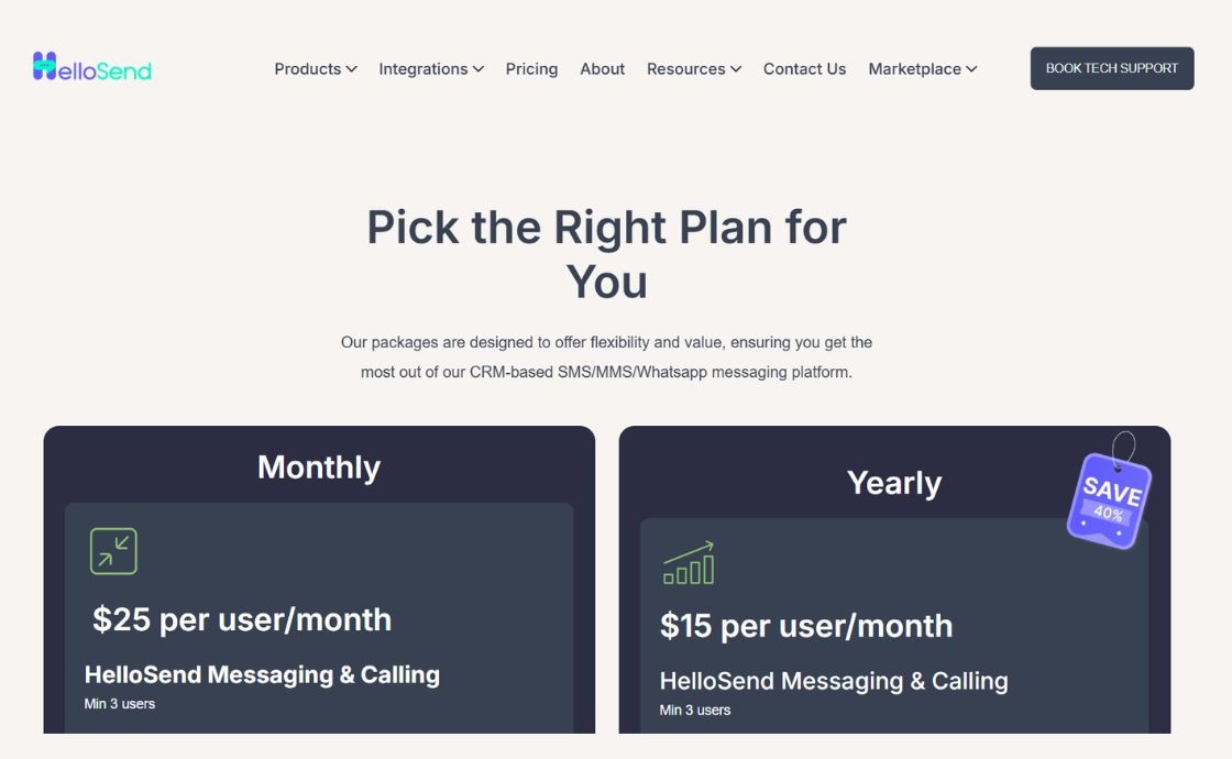 hellosend pricing page