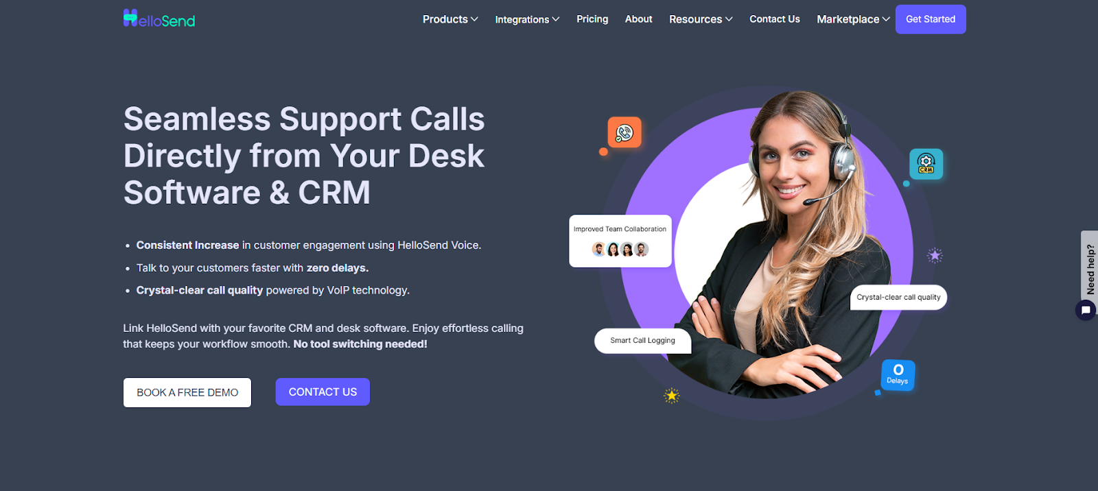 hellosend voice call page